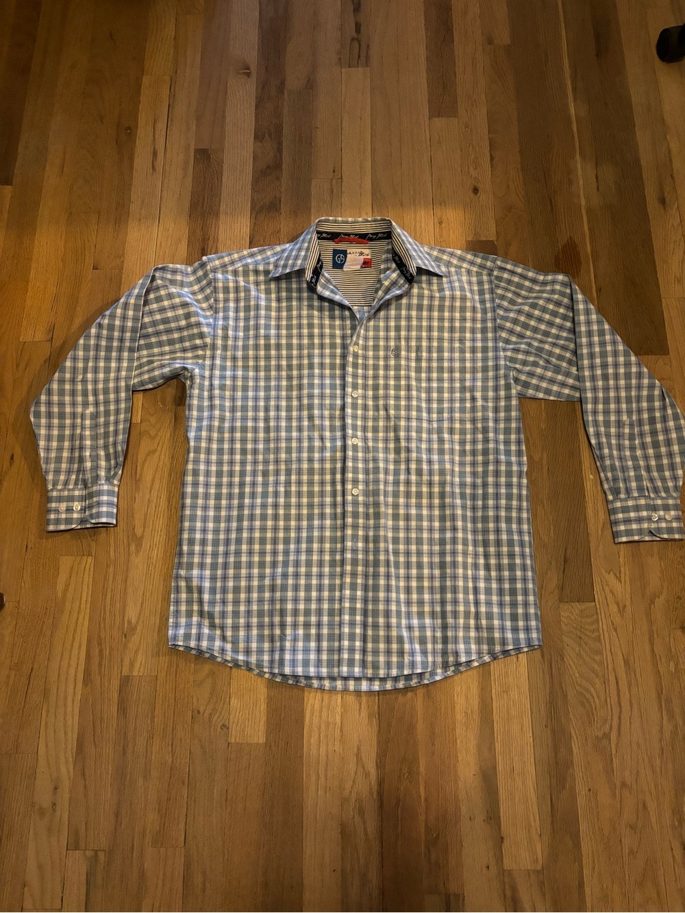 Wrangler George Strait Men's Light Blue & White Check Button-Down Shirt